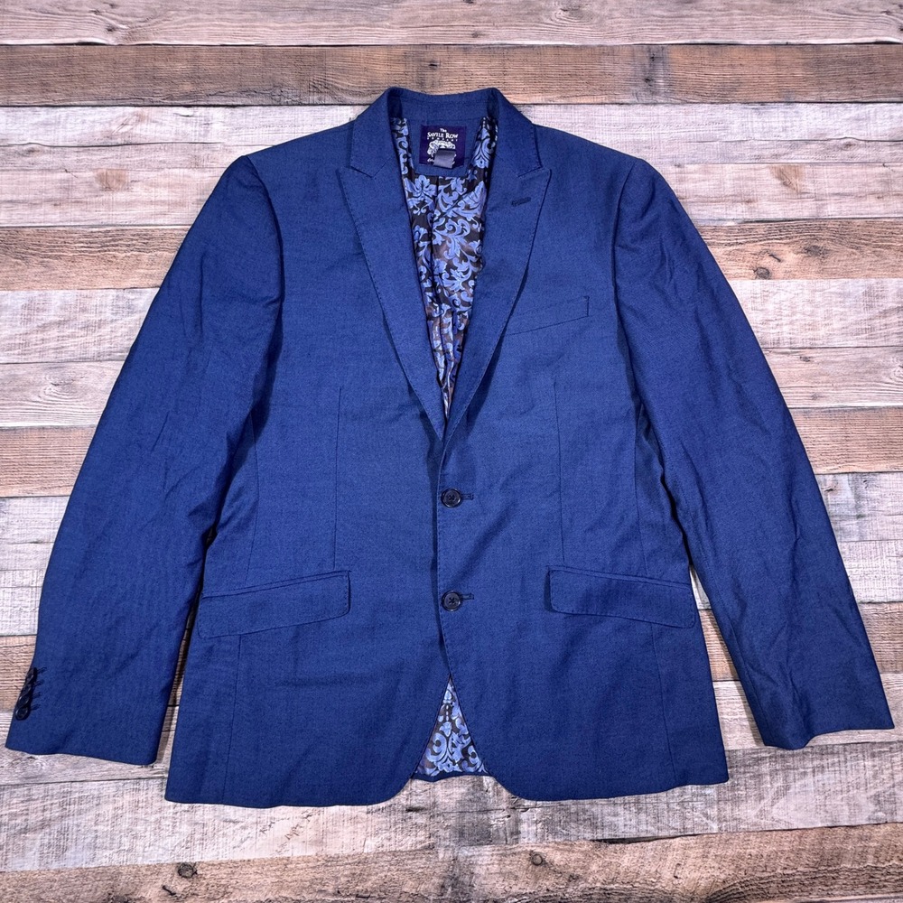 The Savile Row Company London Brixton Blue Blazer Sport Coat 40R‎ Paisley Lining